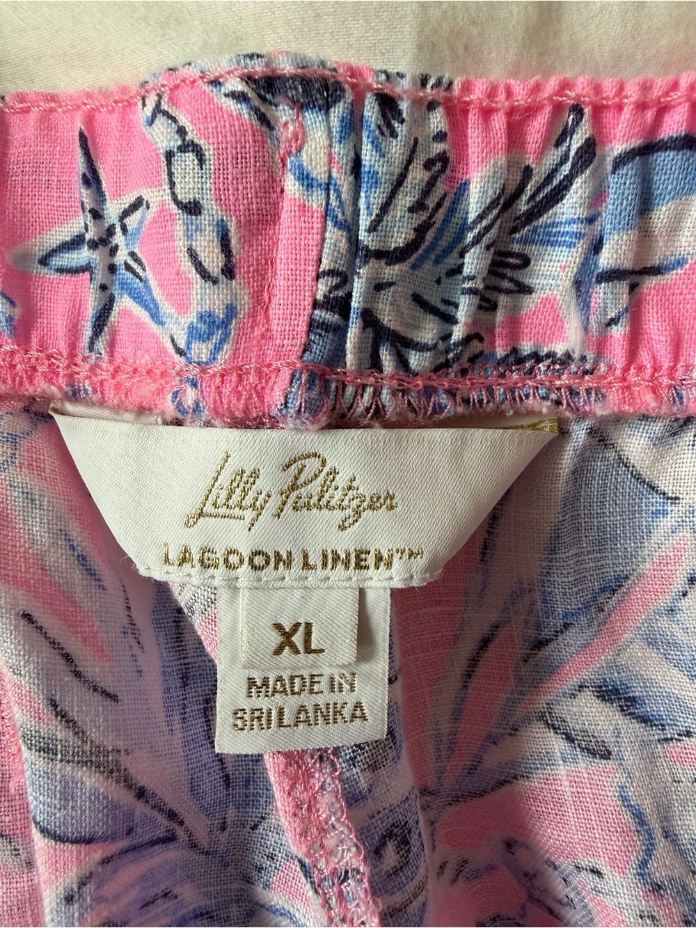 Lilly Pulitzer Brawley Lagoon Linen Pink Coastal Print Pull On Crop XL NWOT - Picture 6 of 8